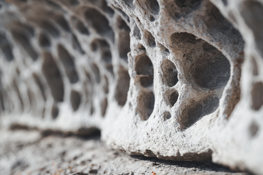 Close-up of porous rock formation with natural holes.